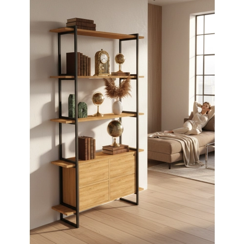 REGAŁ NA KSIĄŻKI METALOWE DREWNO LITE DĄB JESION OLCHA RNK-120